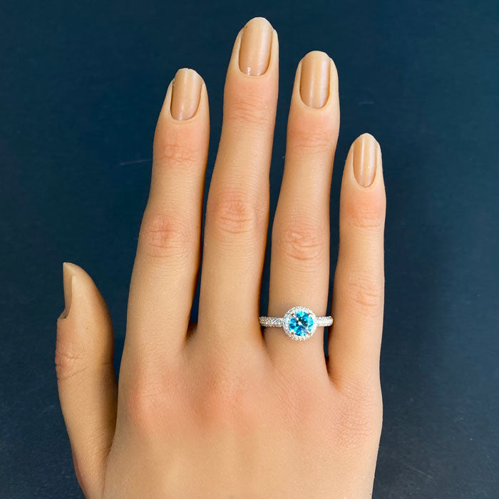 blue zircon ring gemstone ring diamonds