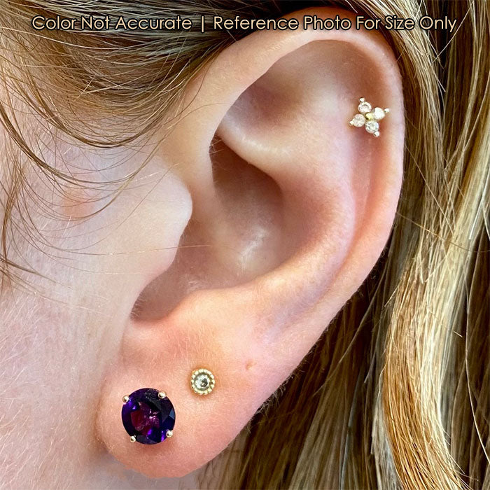 round brilliant amethyst earrings on ear