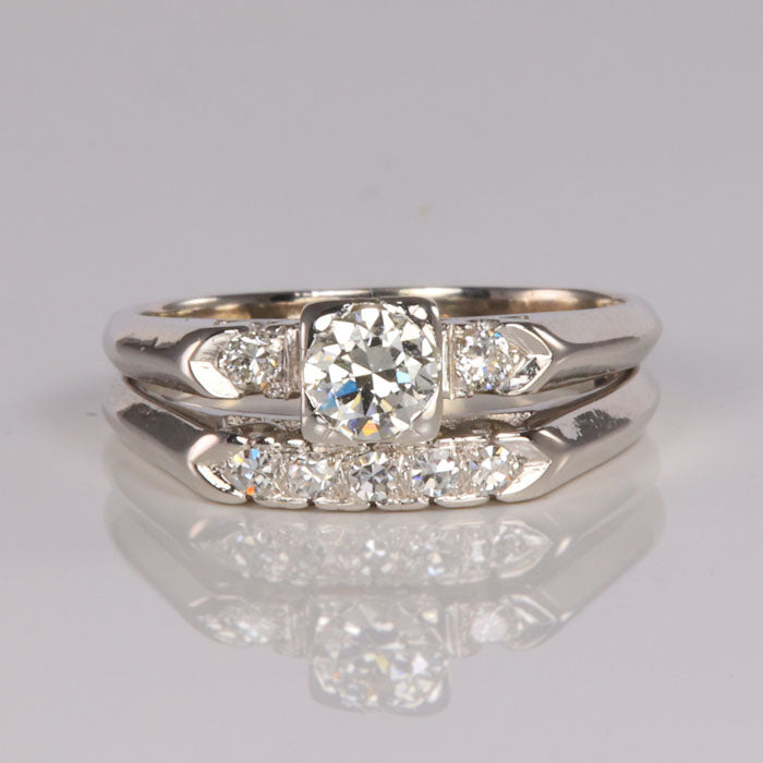 white gold and diamond ring set band 14k