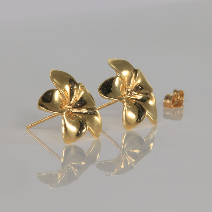 14k yellow gold hibiscus studs