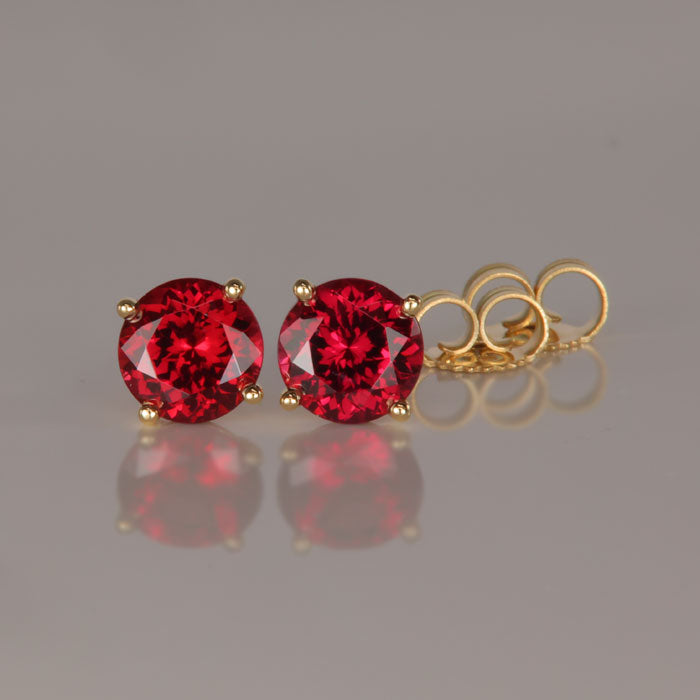 garnet earring studs yellow gold round rhodolite