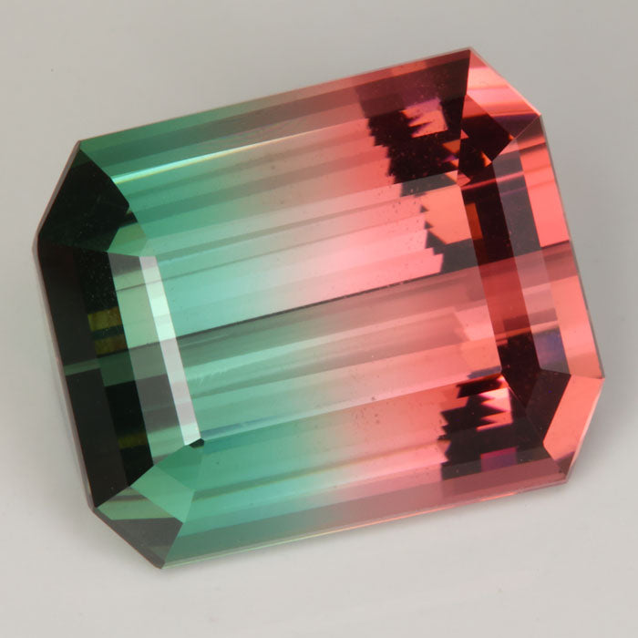 split color pink red green tourmaline gemstone emerald cut