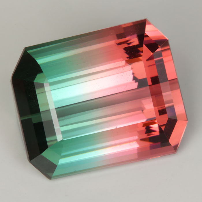 split color pink red green tourmaline gemstone emerald cut