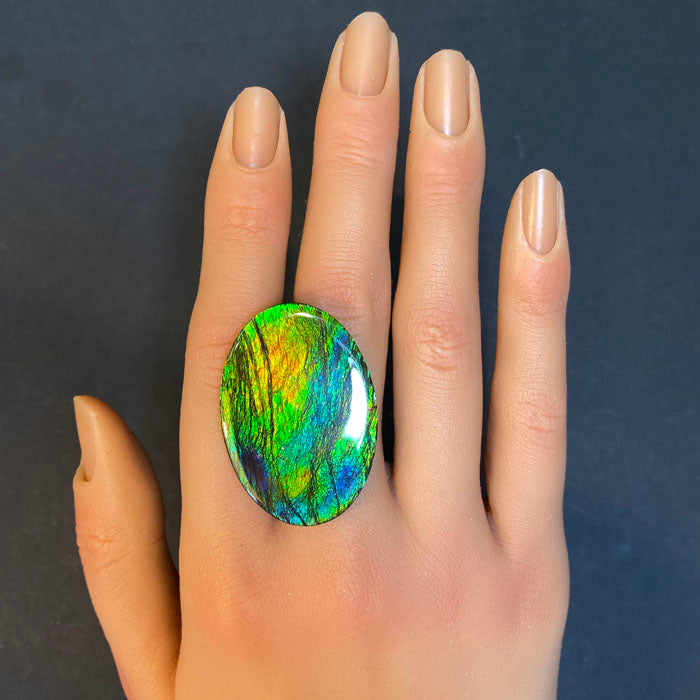 colorful yellow green blue red ammolite