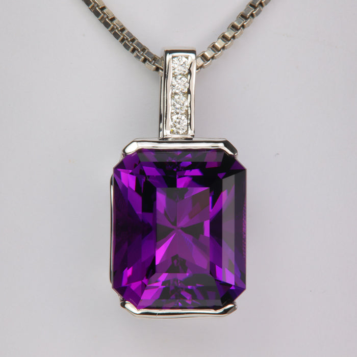 white gold amethyst pendant channel set with diamond bail