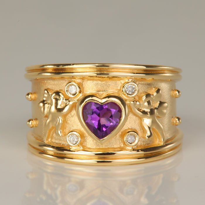 yellow gold and amethyst ring with diamond accents