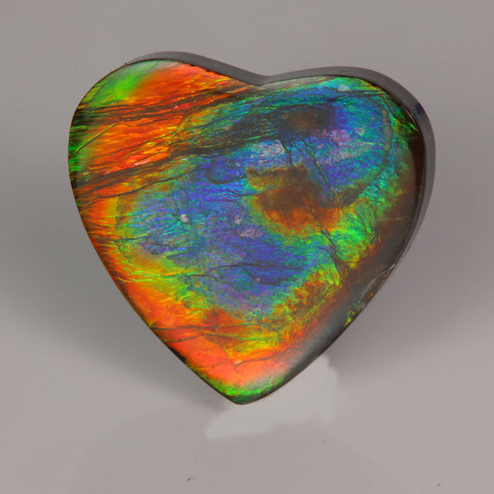 heart shape cabochon cut ammolite gem red green blue yellow