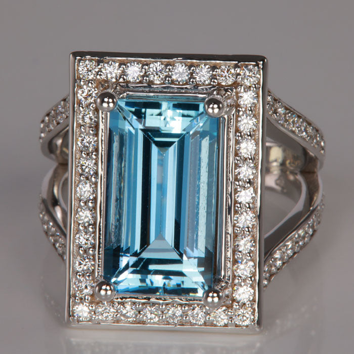 aquamarine and diamond ring white gold