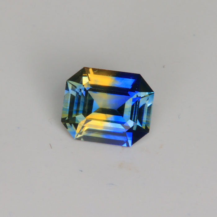 yellow blue bicolor sapphire emerald cut