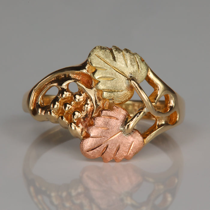yellow and rose gold leaf ring blackhills gold