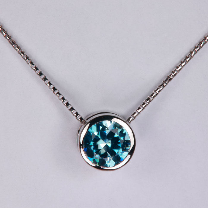 round blue zircon necklace bezel set