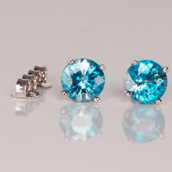 blue zircon studs white gold
