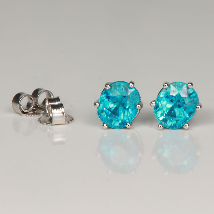 white gold greenish blue zircon gem earrings