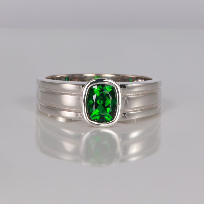 mens ring white gold chrome tourmaline bezel set