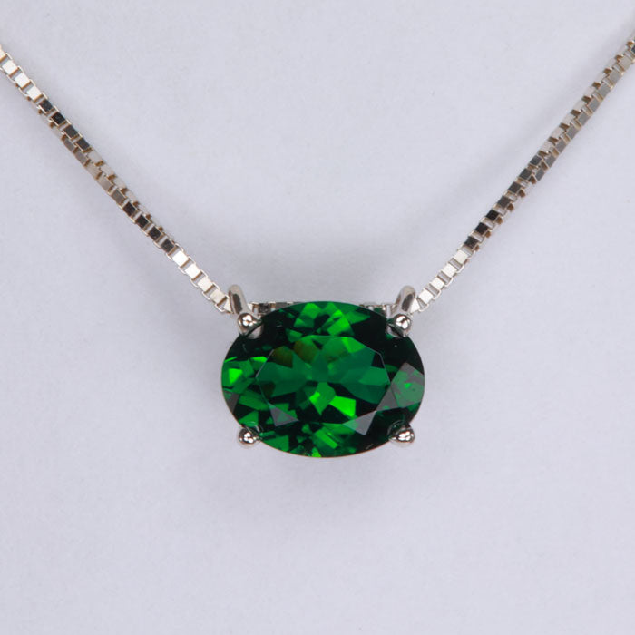 Chrome Tourmaline Oval Gemstone Necklace in 14k white gold