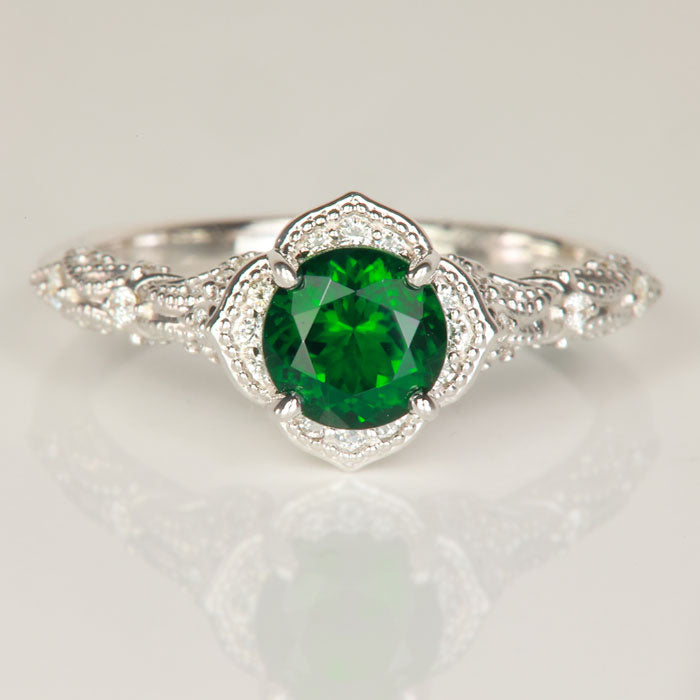 14K White Gold Chrome Tourmaline and Diamond Ring .99 Carats