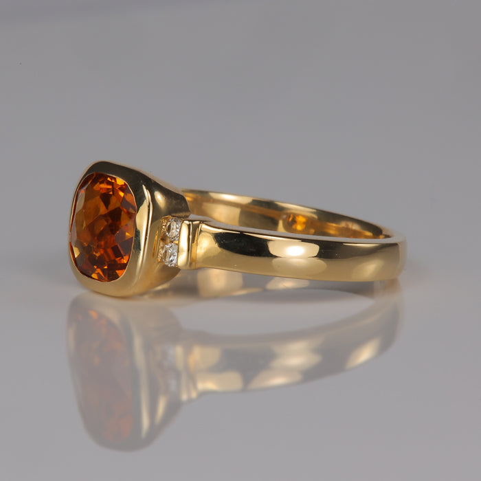 Citrine and diamond ring in yellow gold