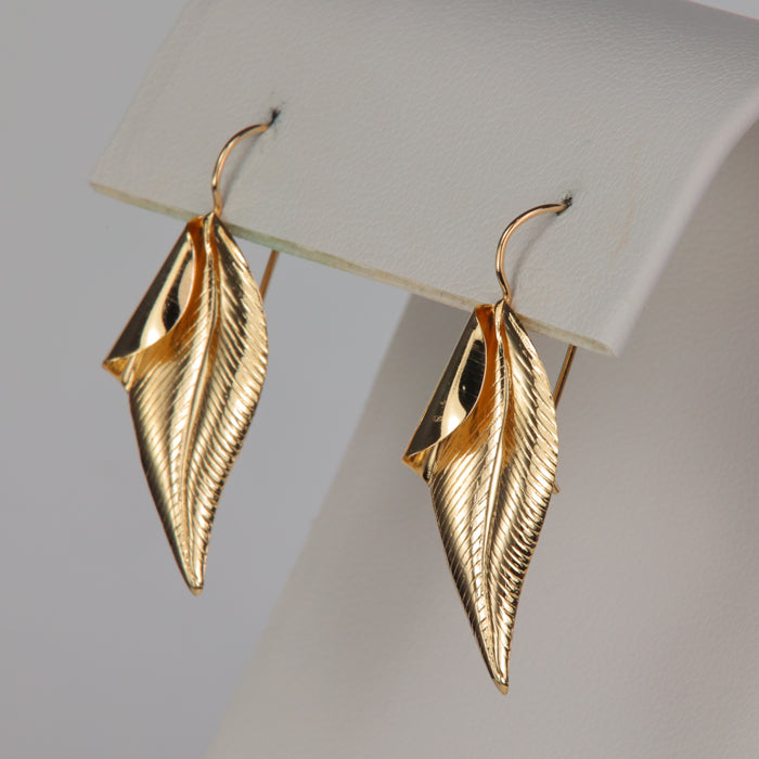 curled leaf estate gold earrings