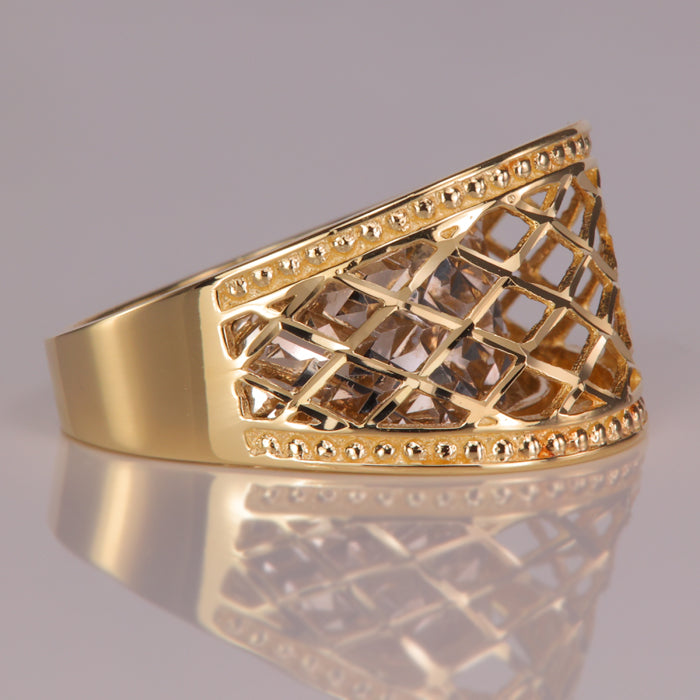 dome style yellow and white gold ring diamond cut