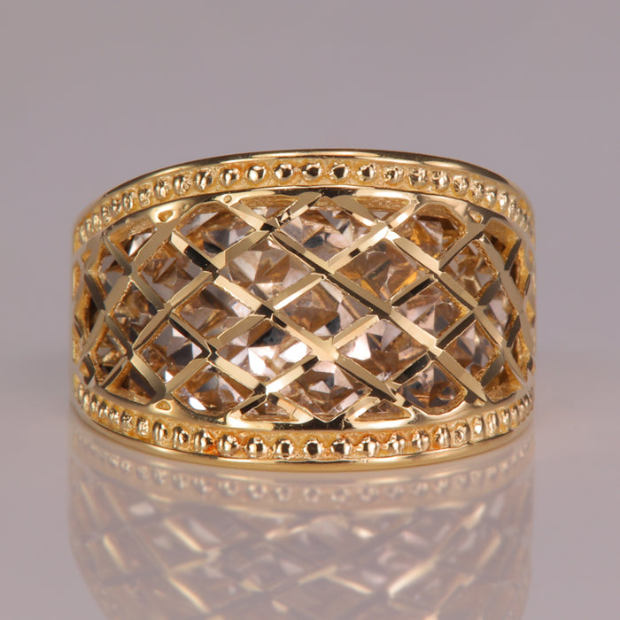yellow and white gold diamond cut design statement ring dome style