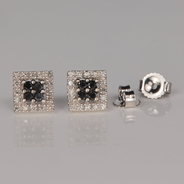 earrings with diamond and black diamond set in white gold