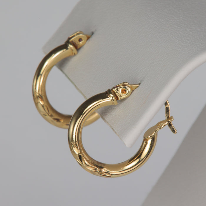 yellow gold diamond cut hoop earrings