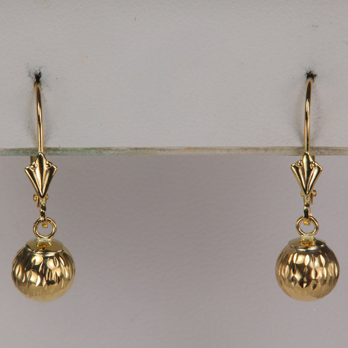 yellow gold diamond cut detail gold ball earrings