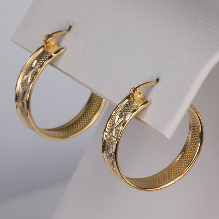 estate yellow gold diamond cut hoops