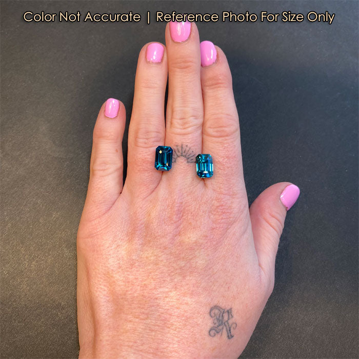 size of emerald cut blue zircons on hand