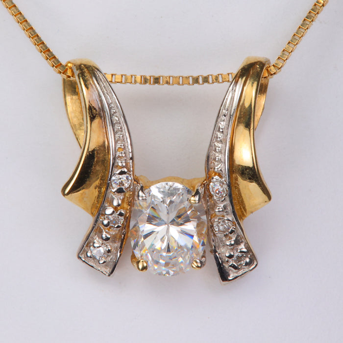 yellow gold estate slide pendant with cubic zirconia
