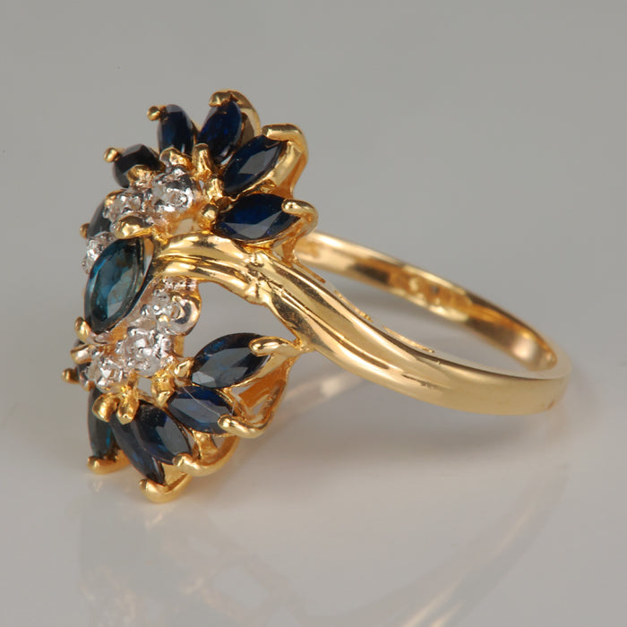 yellow gold sapphire and diamond ring