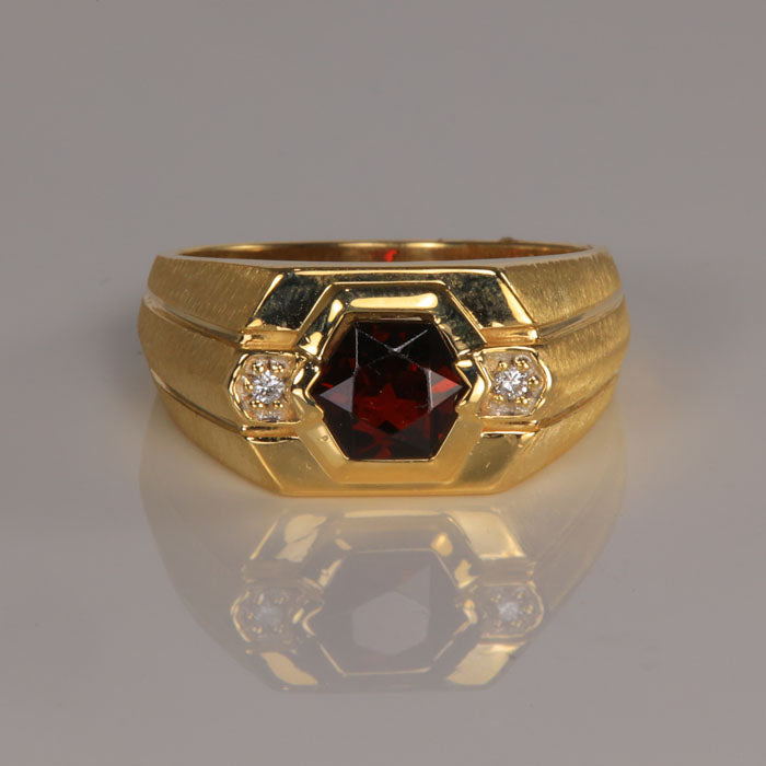 garnet ring in gold diamonds gent's jewelry
