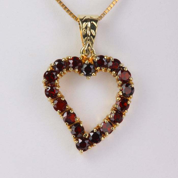yellow gold deep red color garnet gemstone heart pendant