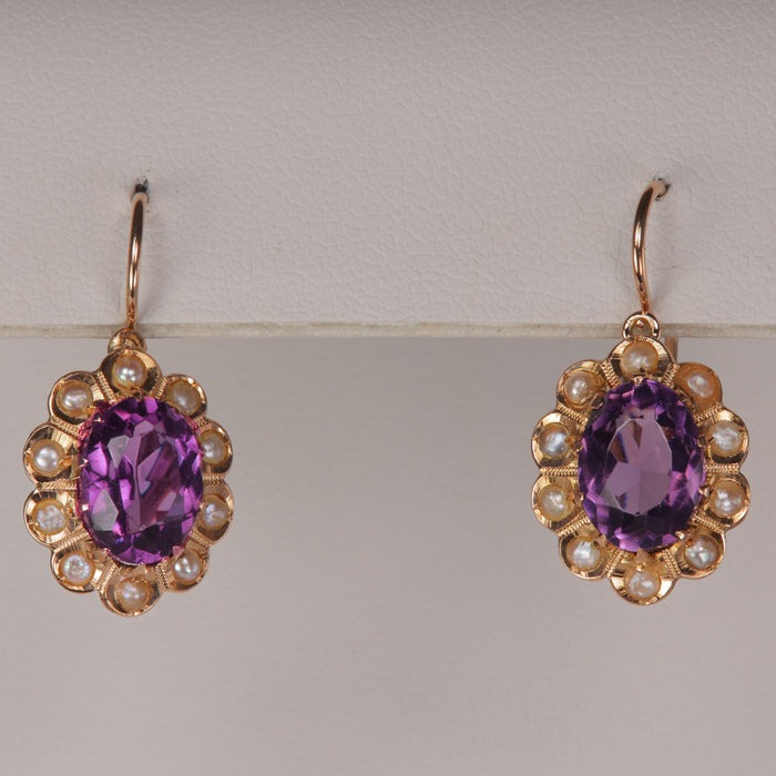 yellow gold vintage glass and seed pearl earrings