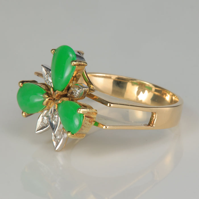 gold ring with jade and diamond accents