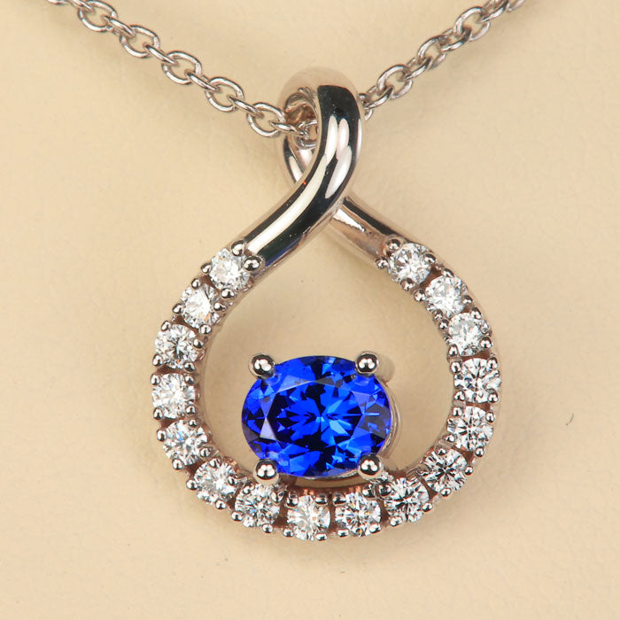 blue kenyan tanzanite and diamond pendant in white gold