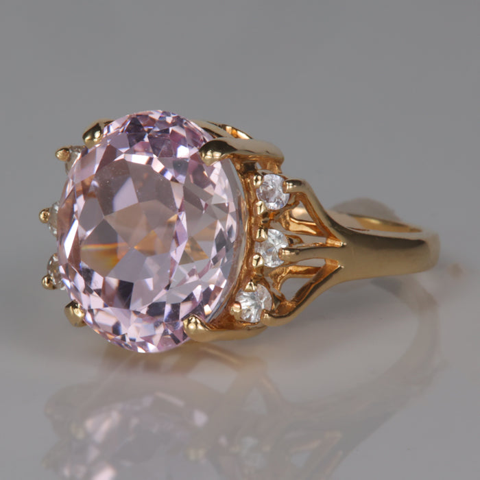 kunzite and white sapphire ring in yellow gold