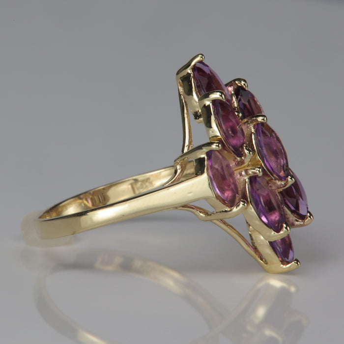 amethyst gemstone ring in yellow gold