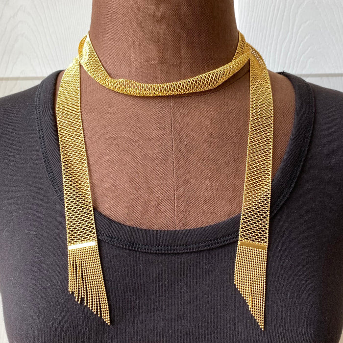 yellow gold beaded mesh necklace belt chain