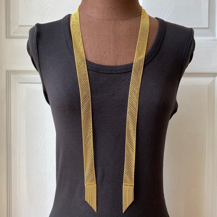 yellow gold beaded mesh necklace belt chain