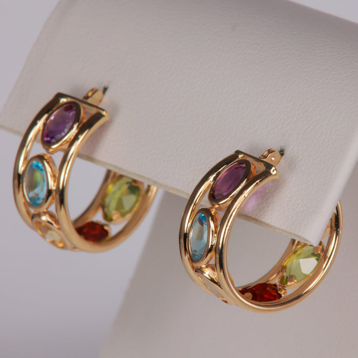 yellow gold bezel set gemstone earrings citrine peridot garnet blue topaz amethyst