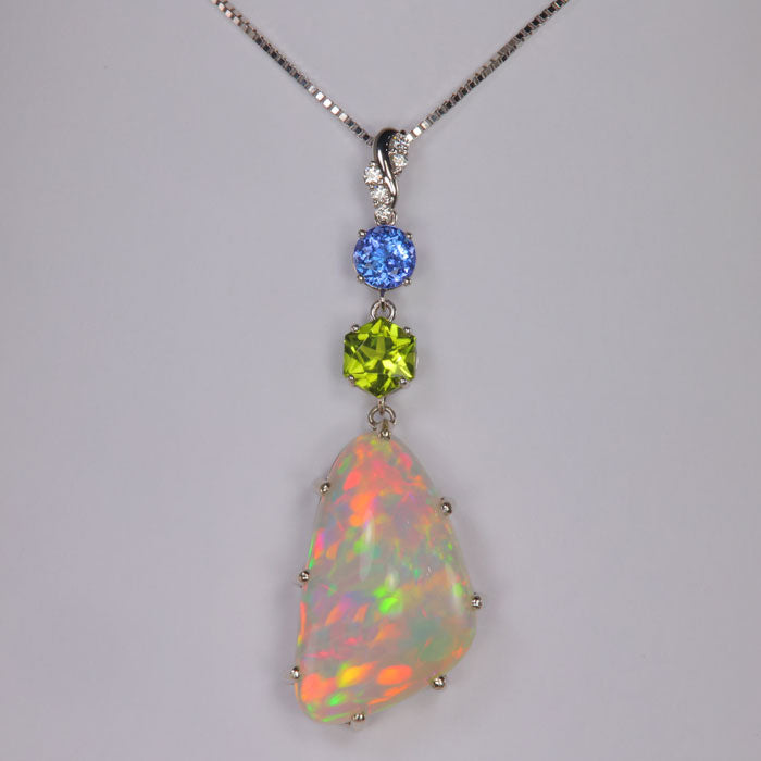 white gold opal pendant tanzanite peridot diamond