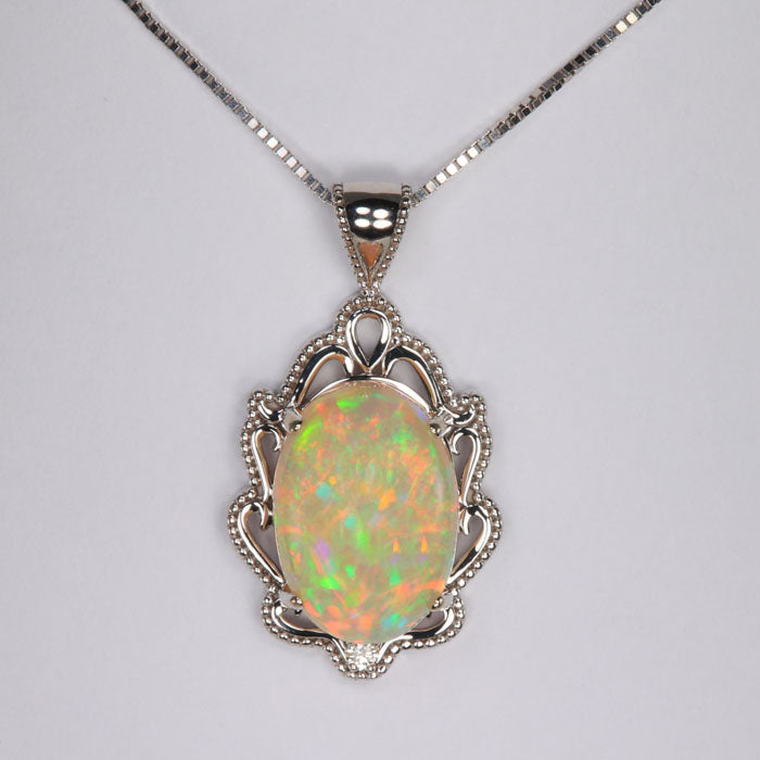 opal pendant white gold diamond