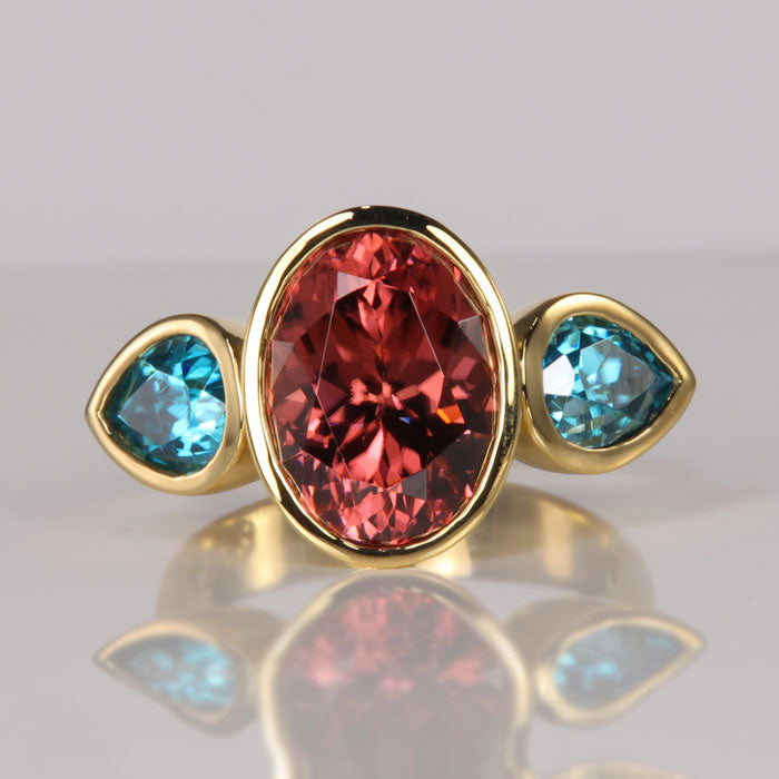 oval cut imperial zircon 18k yellow gold blue zircon ring gemstones