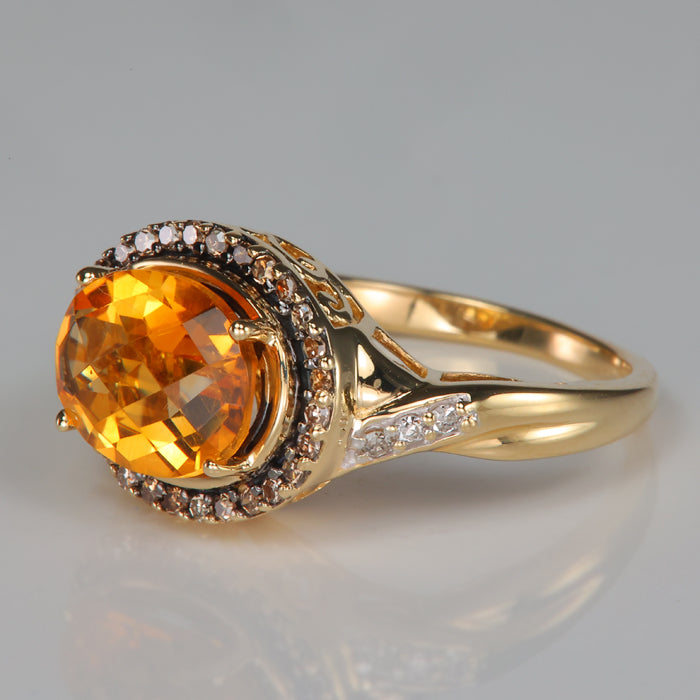citrine gemstone ring in yellow gold with champagne and white diamonds