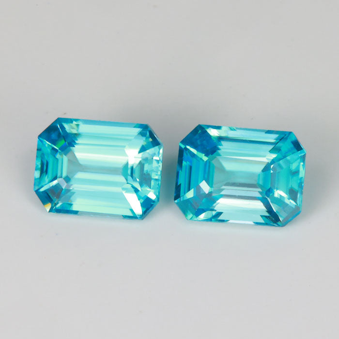 emerald cut blue zircon gemstone matched pair