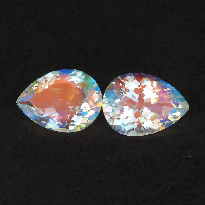 rainbow color pear shape brilliant cut moonstone gemstone pair
