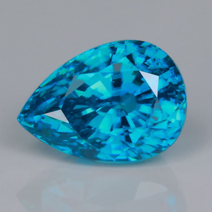 blue zircon gemstone pear shape step brilliant cut
