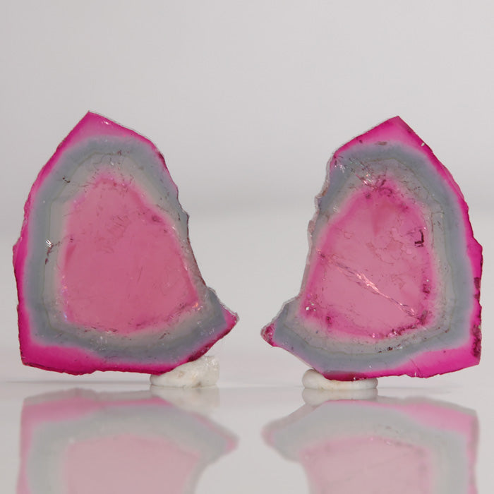 pink grey tourmaline crystal pair red/blue green