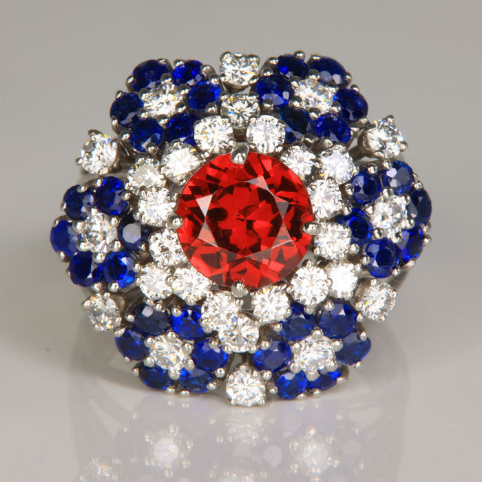 Estate Sapphire Garnet and Diamond Ring